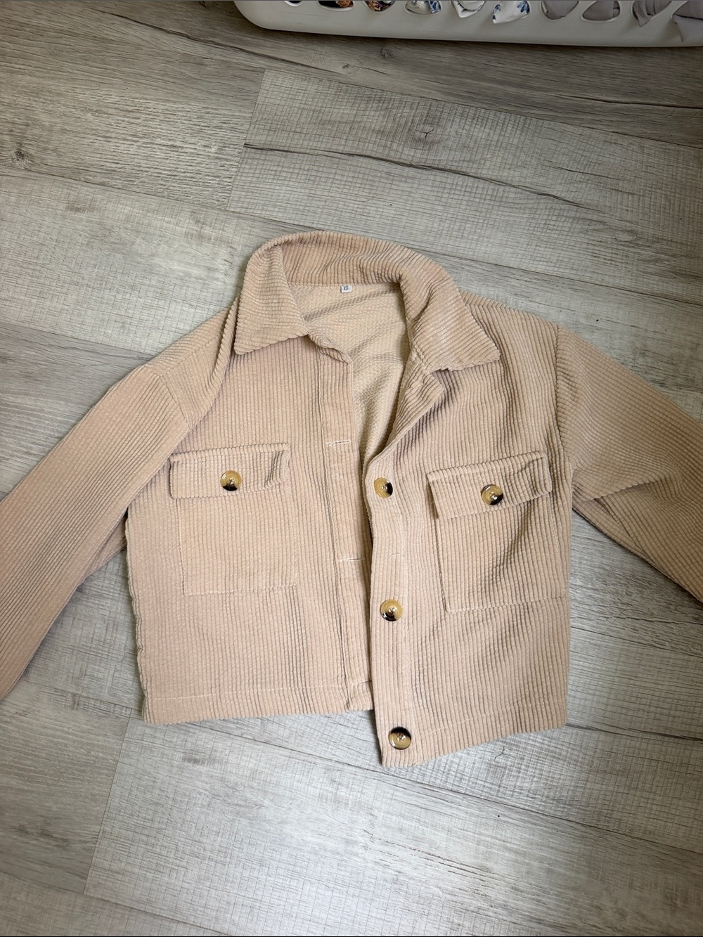 Kids Beige Corded Jacket with Button Pockets